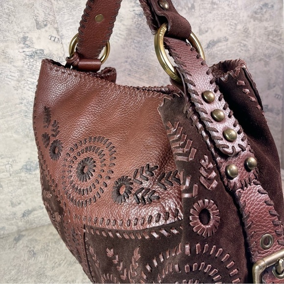 Isabella Fiore Suede Leather Woven Hobo Shoulder Bag - Picture 11 of 15